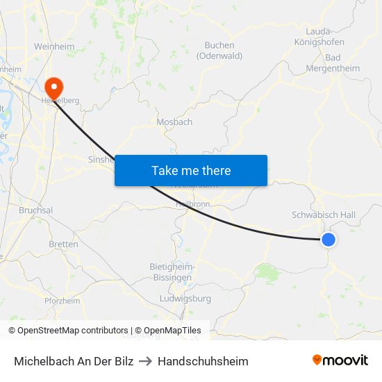 Michelbach An Der Bilz to Handschuhsheim map