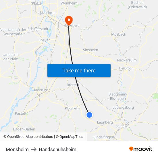 Mönsheim to Handschuhsheim map