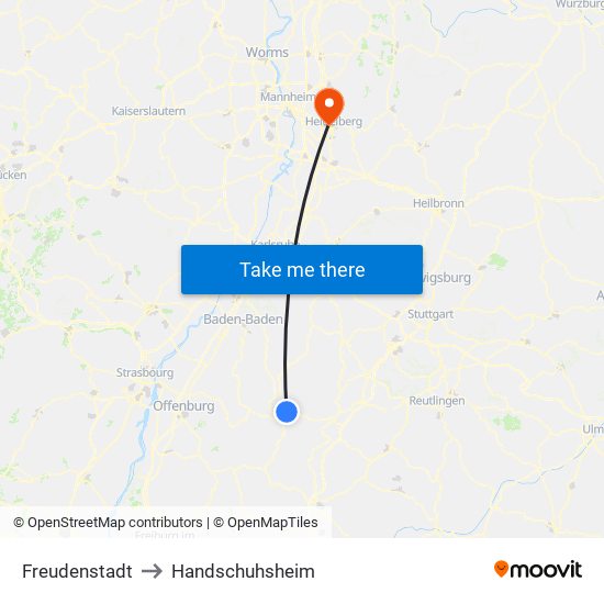 Freudenstadt to Handschuhsheim map