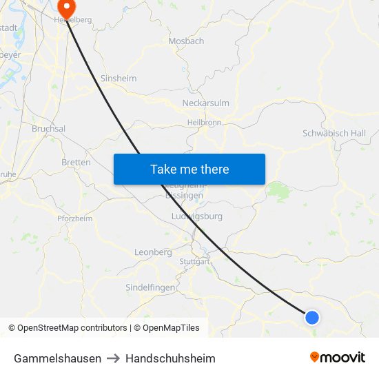 Gammelshausen to Handschuhsheim map