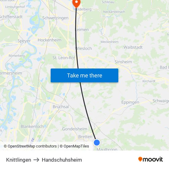 Knittlingen to Handschuhsheim map