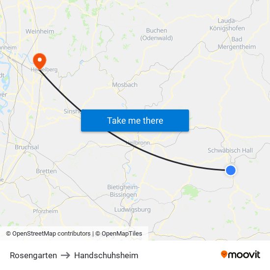 Rosengarten to Handschuhsheim map