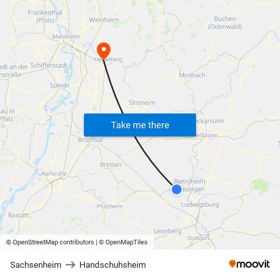 Sachsenheim to Handschuhsheim map