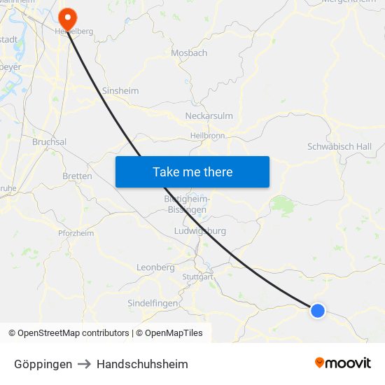 Göppingen to Handschuhsheim map