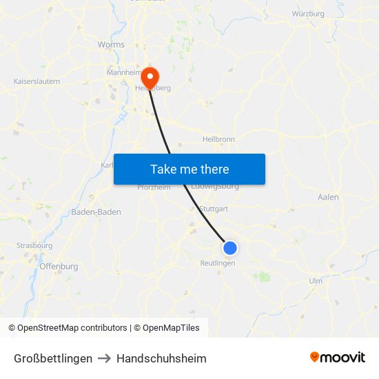 Großbettlingen to Handschuhsheim map