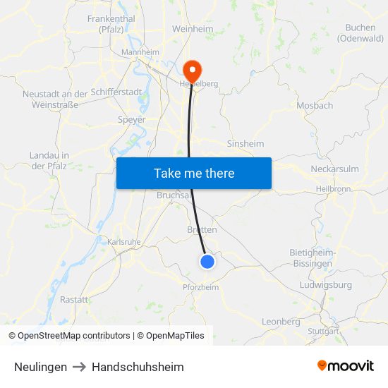 Neulingen to Handschuhsheim map