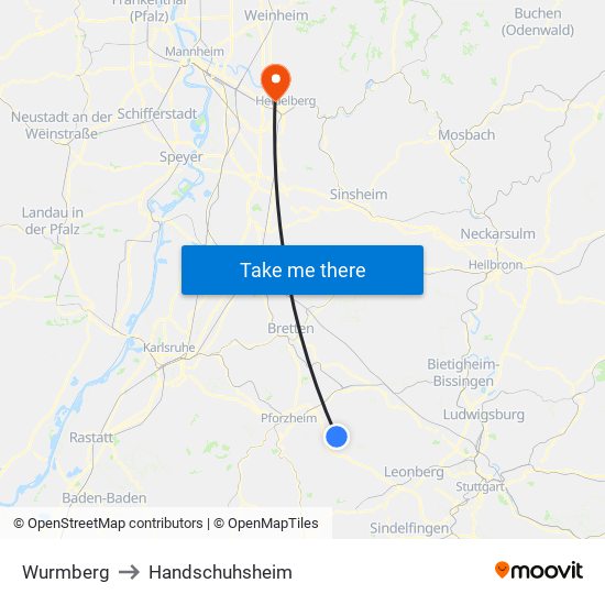 Wurmberg to Handschuhsheim map