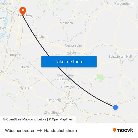 Wäschenbeuren to Handschuhsheim map