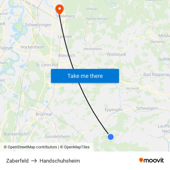 Zaberfeld to Handschuhsheim map