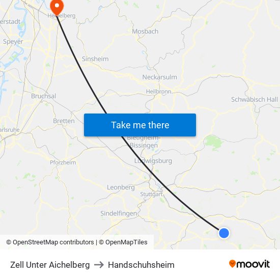 Zell Unter Aichelberg to Handschuhsheim map