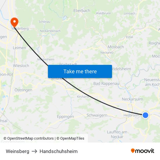 Weinsberg to Handschuhsheim map