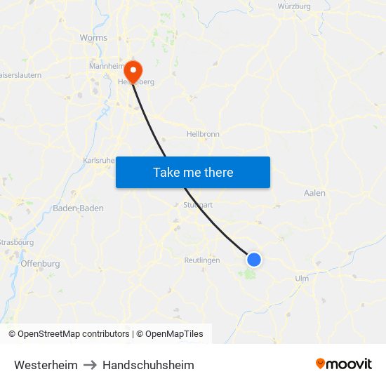 Westerheim to Handschuhsheim map