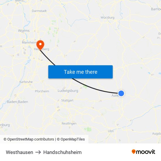 Westhausen to Handschuhsheim map