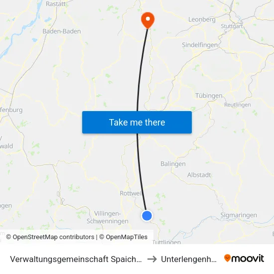 Verwaltungsgemeinschaft Spaichingen to Unterlengenhardt map