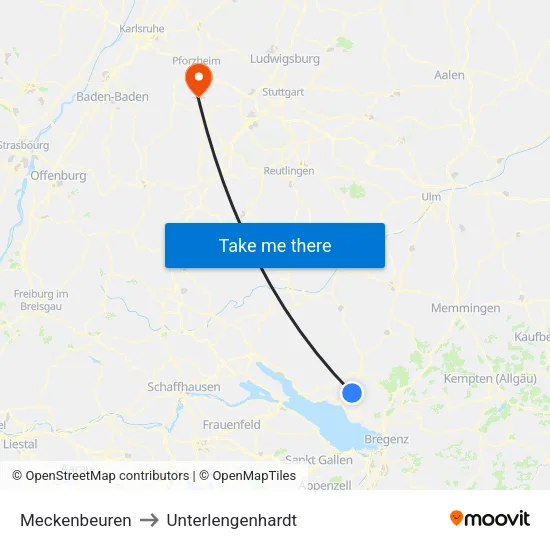 Meckenbeuren to Unterlengenhardt map