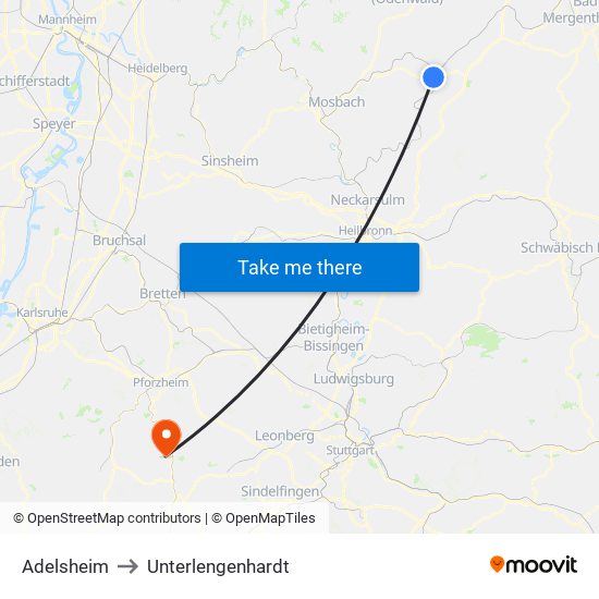 Adelsheim to Unterlengenhardt map