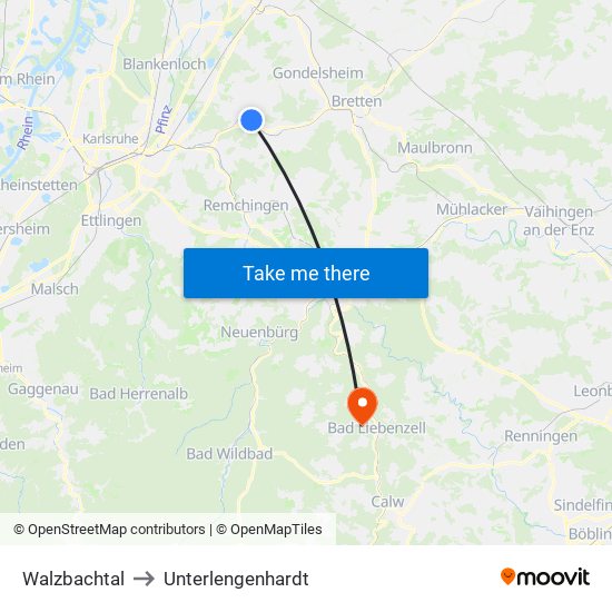 Walzbachtal to Unterlengenhardt map