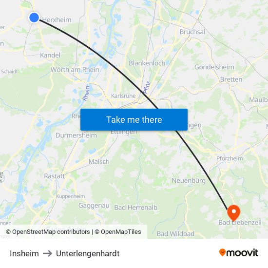 Insheim to Unterlengenhardt map