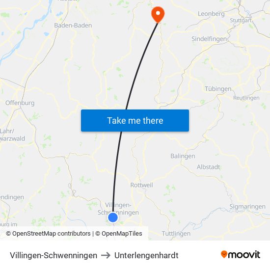 Villingen-Schwenningen to Unterlengenhardt map