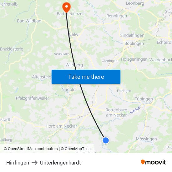 Hirrlingen to Unterlengenhardt map