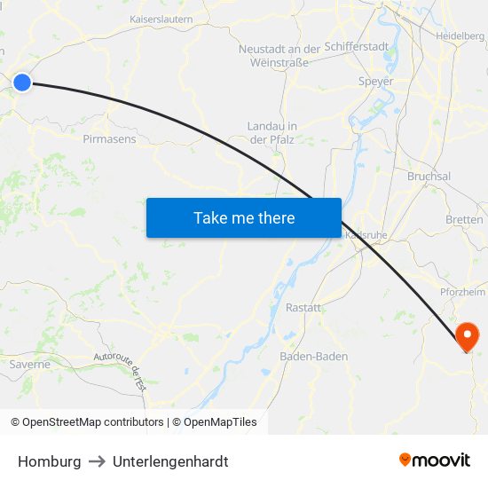 Homburg to Unterlengenhardt map