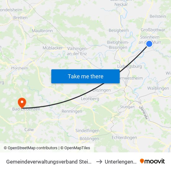 Gemeindeverwaltungsverband Steinheim-Murr to Unterlengenhardt map