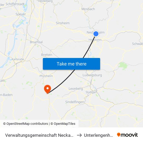 Verwaltungsgemeinschaft Neckarsulm to Unterlengenhardt map