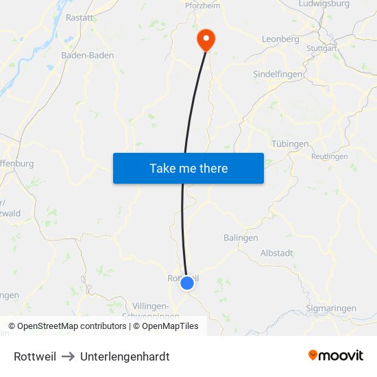 Rottweil to Unterlengenhardt map