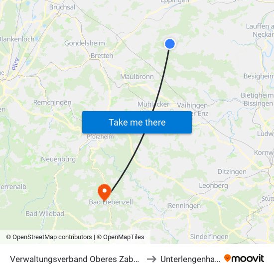 Verwaltungsverband Oberes Zabergäu to Unterlengenhardt map