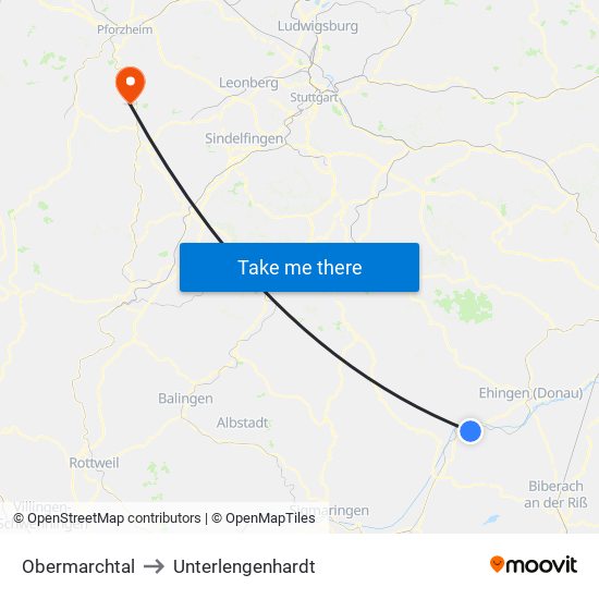 Obermarchtal to Unterlengenhardt map