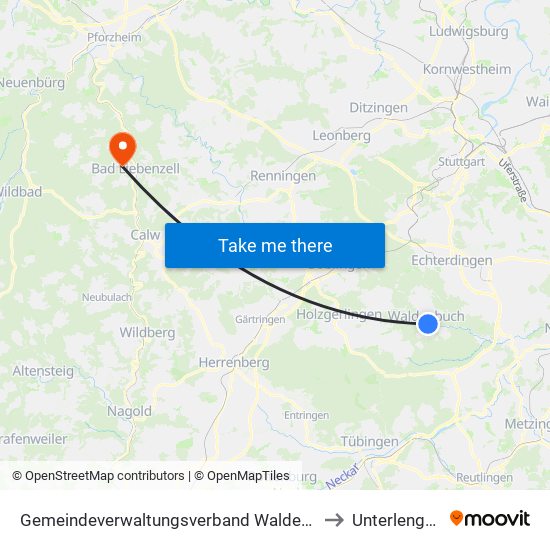 Gemeindeverwaltungsverband Waldenbuch/Steinenbronn to Unterlengenhardt map