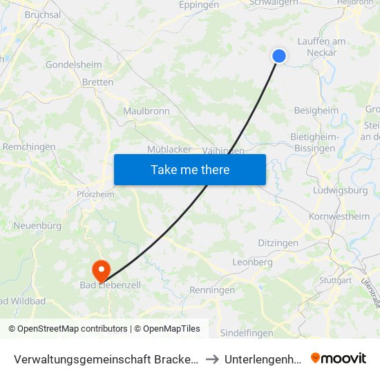 Verwaltungsgemeinschaft Brackenheim to Unterlengenhardt map