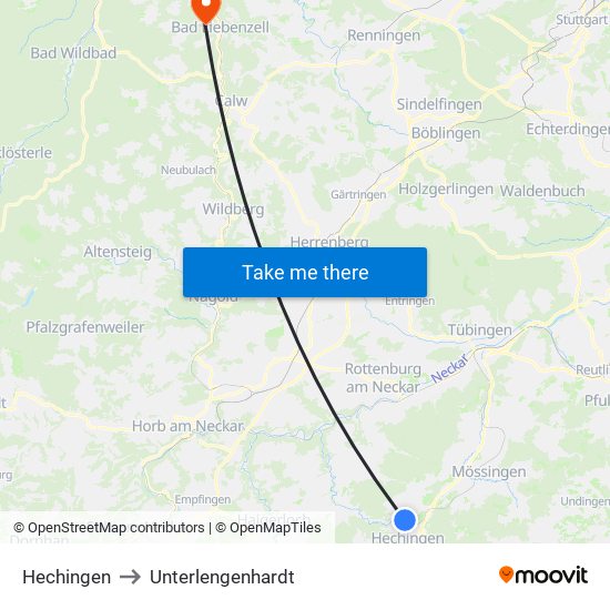 Hechingen to Unterlengenhardt map