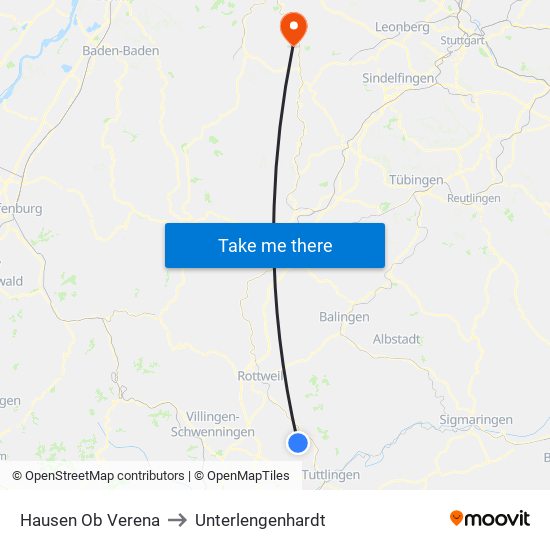 Hausen Ob Verena to Unterlengenhardt map