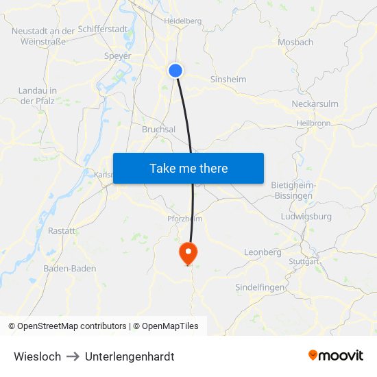 Wiesloch to Unterlengenhardt map