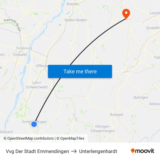 Vvg Der Stadt Emmendingen to Unterlengenhardt map