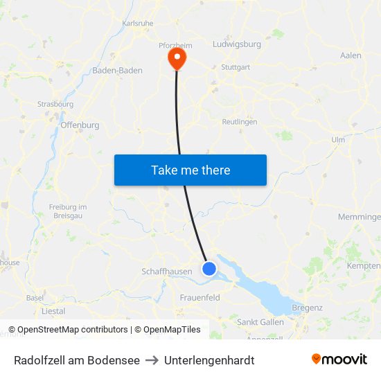 Radolfzell am Bodensee to Unterlengenhardt map