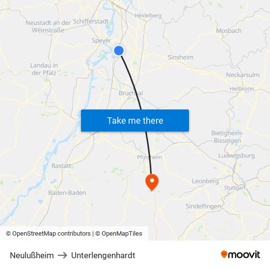 Neulußheim to Unterlengenhardt map