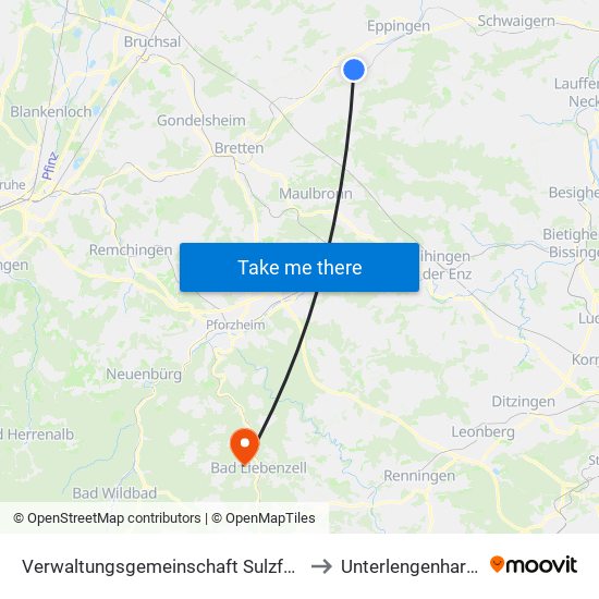 Verwaltungsgemeinschaft Sulzfeld to Unterlengenhardt map