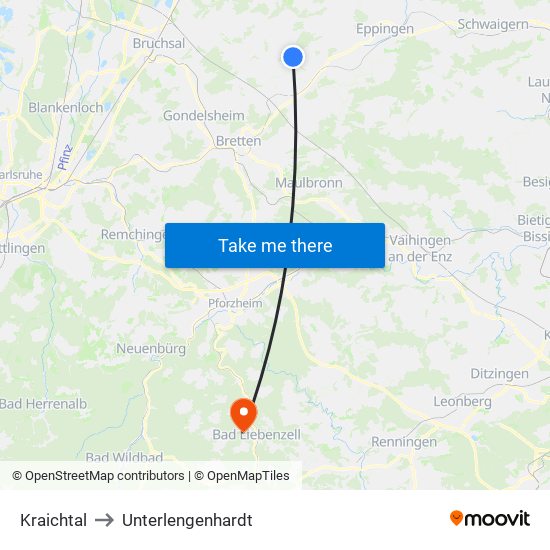 Kraichtal to Unterlengenhardt map