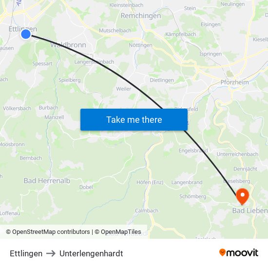 Ettlingen to Unterlengenhardt map