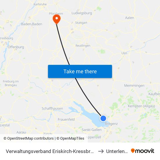 Verwaltungsverband Eriskirch-Kressbronn am Bodensee-Langenargen to Unterlengenhardt map