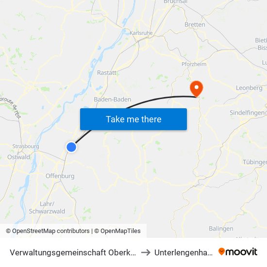 Verwaltungsgemeinschaft Oberkirch to Unterlengenhardt map