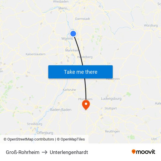 Groß-Rohrheim to Unterlengenhardt map