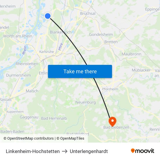 Linkenheim-Hochstetten to Unterlengenhardt map