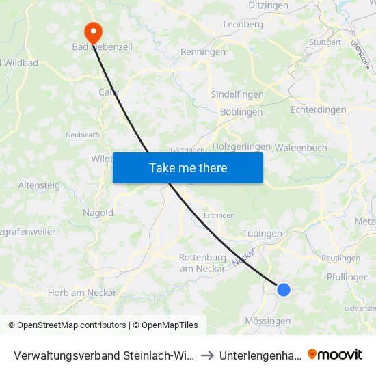 Verwaltungsverband Steinlach-Wiesaz to Unterlengenhardt map