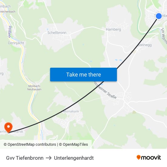 Gvv Tiefenbronn to Unterlengenhardt map
