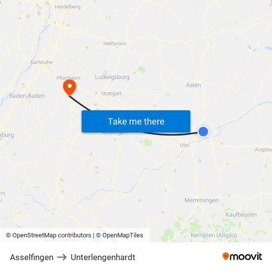 Asselfingen to Unterlengenhardt map