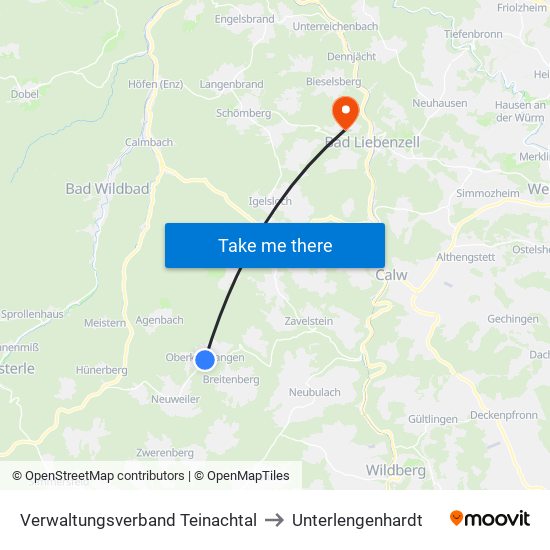 Verwaltungsverband Teinachtal to Unterlengenhardt map