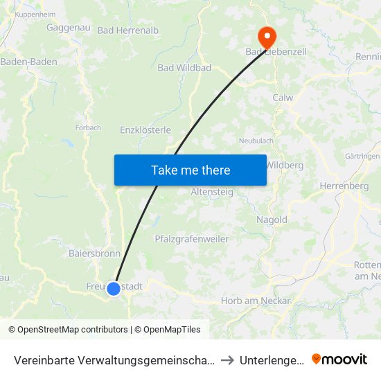 Vereinbarte Verwaltungsgemeinschaft Freudenstadt to Unterlengenhardt map